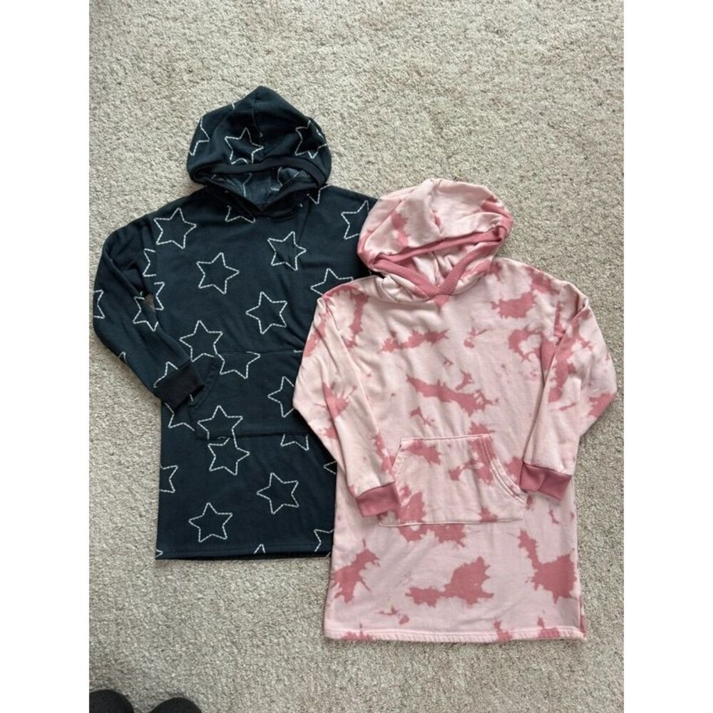 Wonder Nation Girls Fleece Hoodie Dresses Size S 6 6X Lot Tie Dye Stars Winter